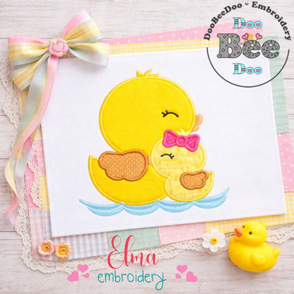 Duck Mom and Daughter – Applique Stitch – Machine Embroidery Design