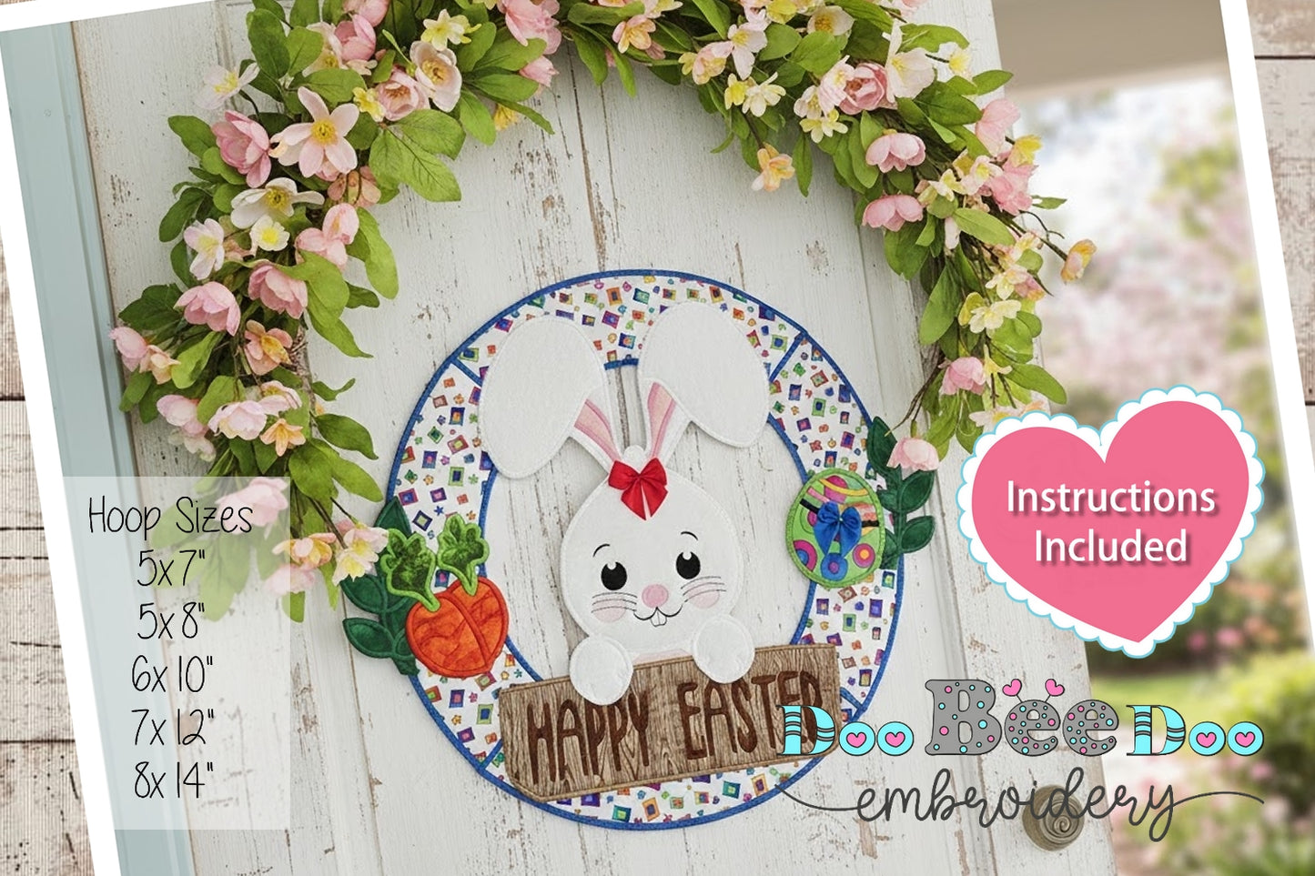 Happy Easter Bunny Wreath Spring – ITH Project – Machine Embroidery Design