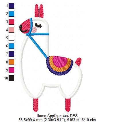 Cute Llama - Applique - Machine Embroidery Design