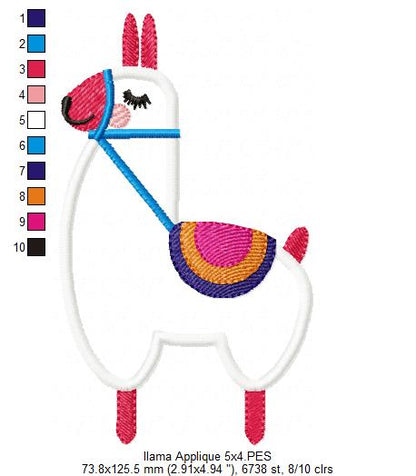 Cute Llama - Applique - Machine Embroidery Design