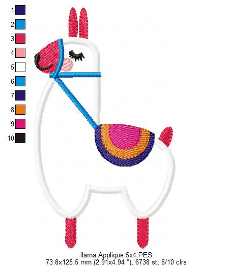 Cute Llama - Applique - Machine Embroidery Design