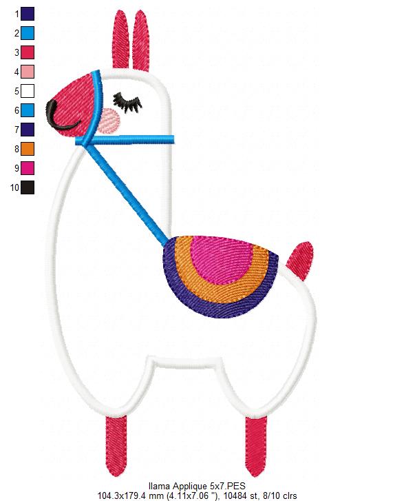Cute Llama - Applique - Machine Embroidery Design