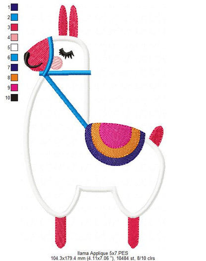 Cute Llama - Applique - Machine Embroidery Design