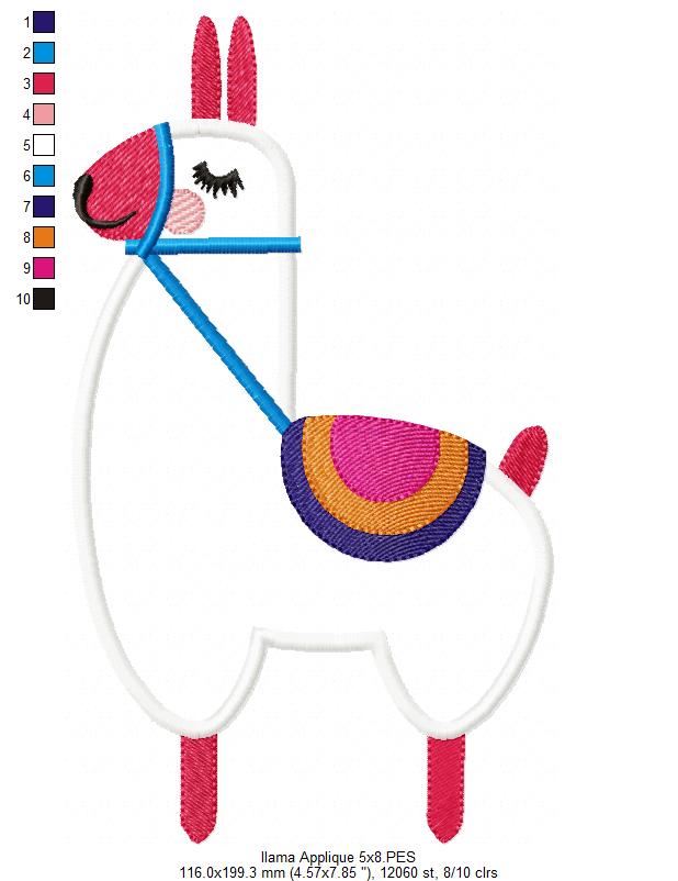 Cute Llama - Applique - Machine Embroidery Design