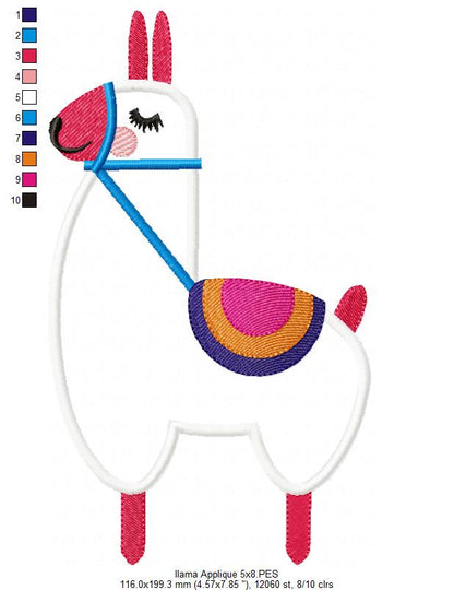 Cute Llama - Applique - Machine Embroidery Design