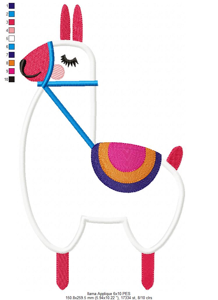 Cute Llama - Applique - Machine Embroidery Design