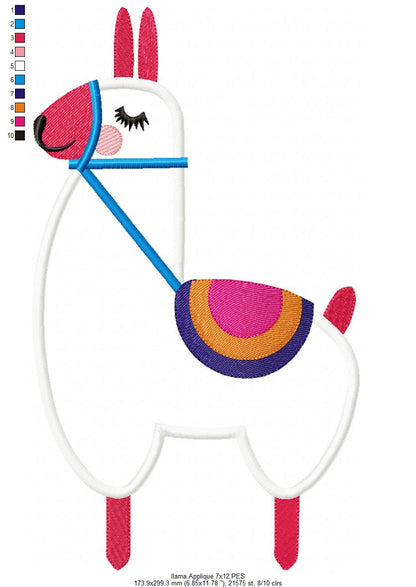 Cute Llama - Applique - Machine Embroidery Design