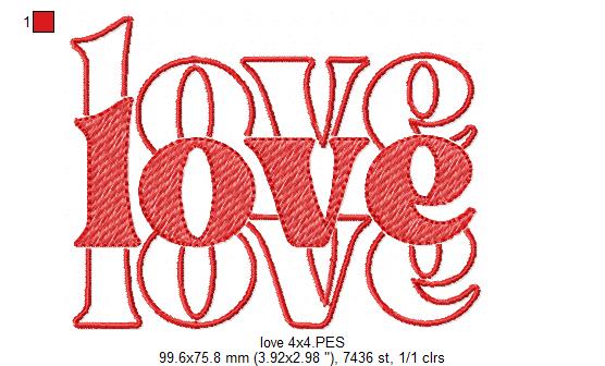 Love Lettering  - Rippled Stitch - Machine Embroidery Design