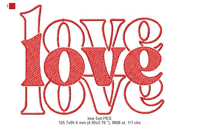 Love Lettering  - Rippled Stitch - Machine Embroidery Design