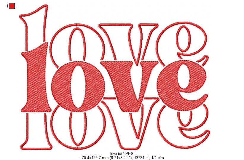 Love Lettering  - Rippled Stitch - Machine Embroidery Design