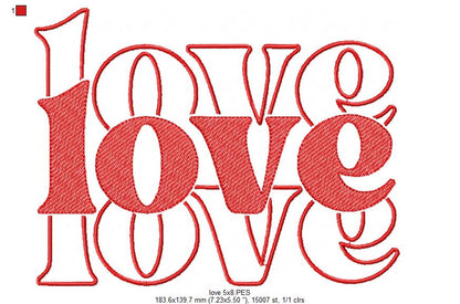 Love Lettering  - Rippled Stitch - Machine Embroidery Design