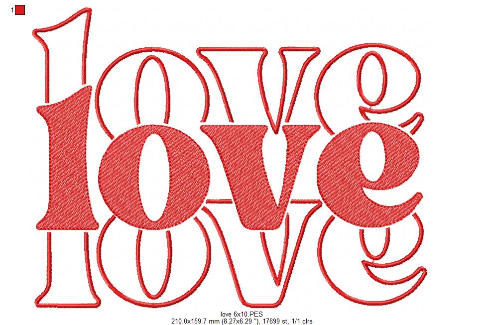 Love Lettering  - Rippled Stitch - Machine Embroidery Design