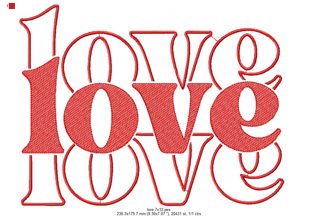Love Lettering  - Rippled Stitch - Machine Embroidery Design