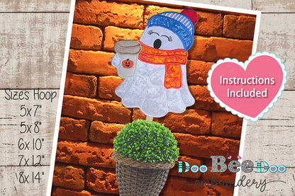 Little Ghost with Coffee – ITH Project – Machine Embroidery Design