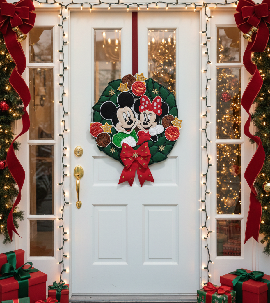 Christmas Mouse Couple Wreath Mickey and Minnie – ITH Project – Machine Embroidery Design