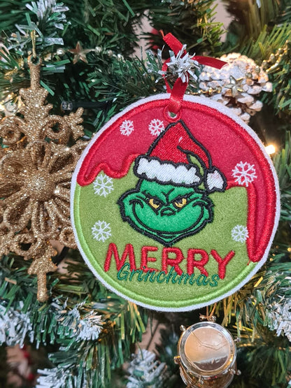 Christmas Grinch Ornaments - Set of 4 Designs – ITH Project – Machine Embroidery Design