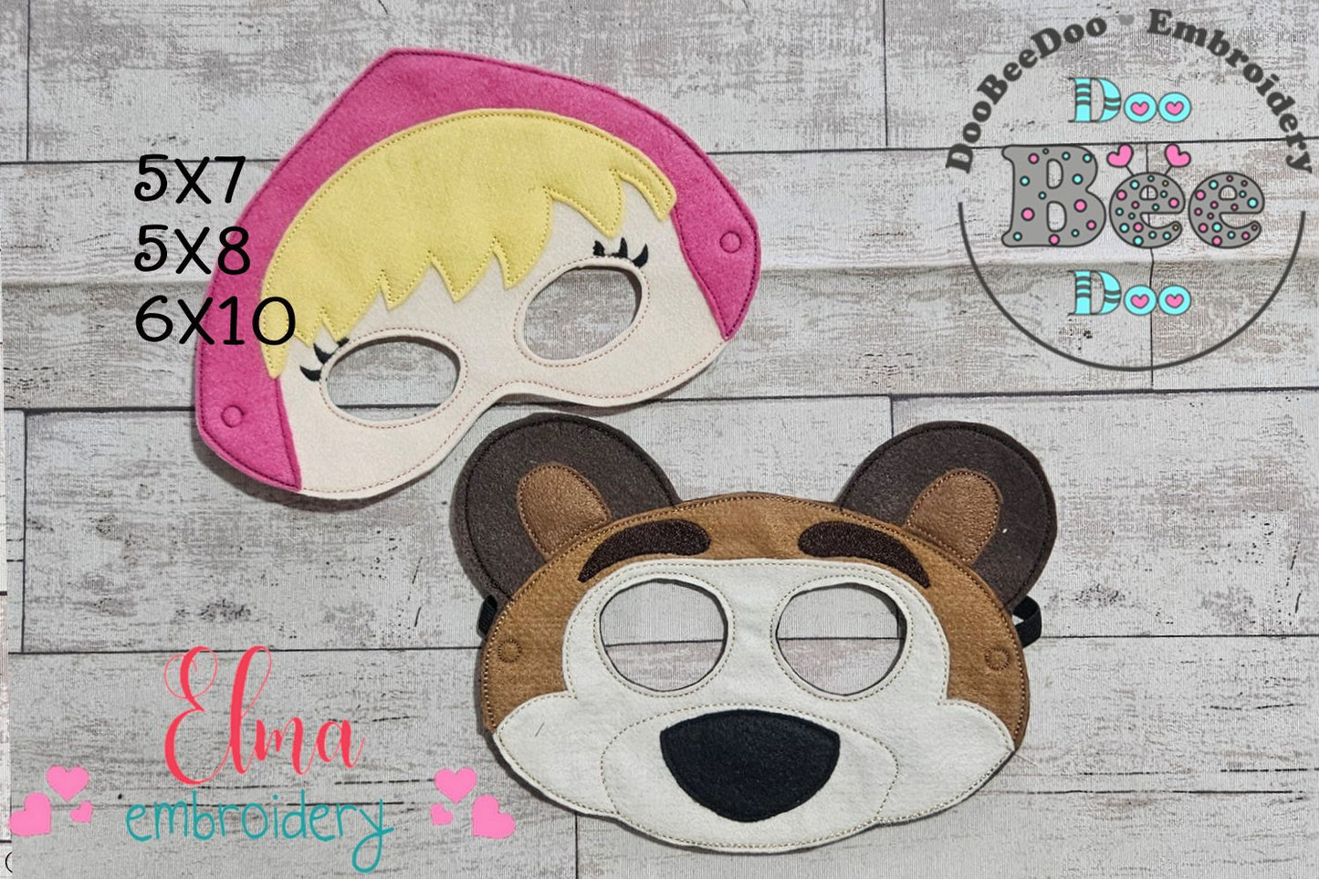 Masha and Bear Masks Set – Appliqué – ITH Project