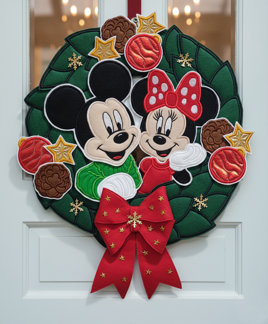 Christmas Mouse Couple Wreath Mickey and Minnie – ITH Project – Machine Embroidery Design