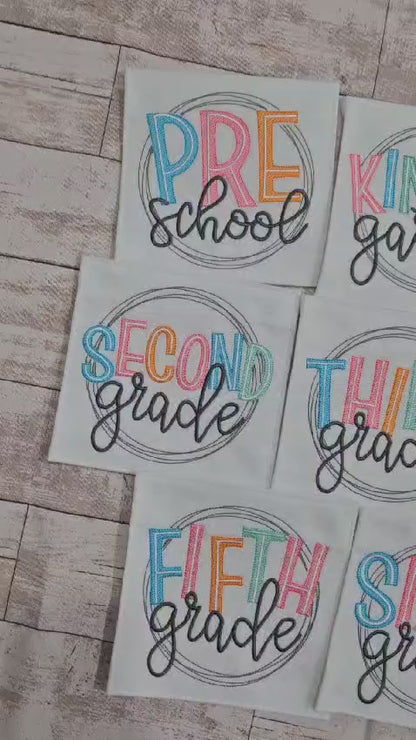 Pre School to 6th Grade - Fill Stitch - Set of 8 designs - Machine Embroidery Design