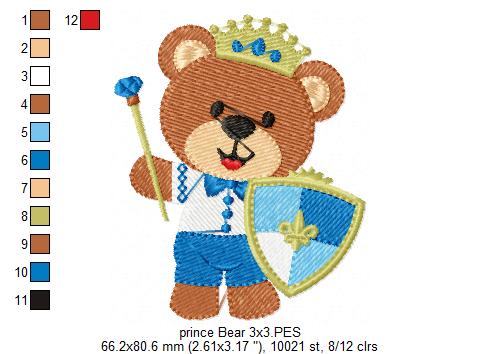 Prince Teddy Bear - Fill Stitch Embroidery