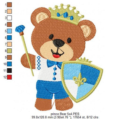 Prince Teddy Bear - Fill Stitch Embroidery