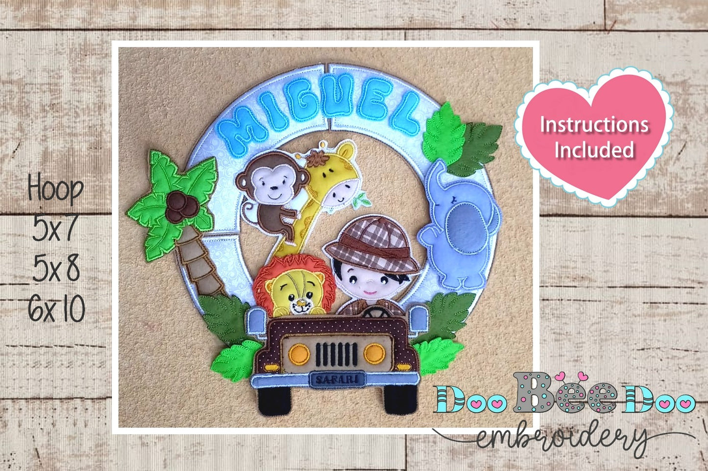 Safari Wreath Door Ornament - ITH Project - Machine Embroidery Design