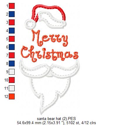 Santa Hat Merry Christmas Beard – Appliqué – Machine Embroidery Design