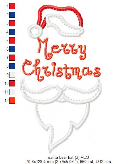 Santa Hat Merry Christmas Beard – Appliqué – Machine Embroidery Design