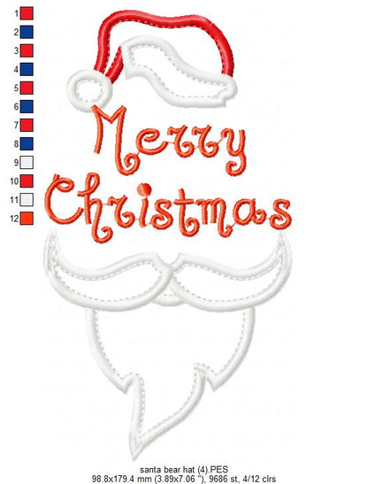 Santa Hat Merry Christmas Beard – Appliqué – Machine Embroidery Design