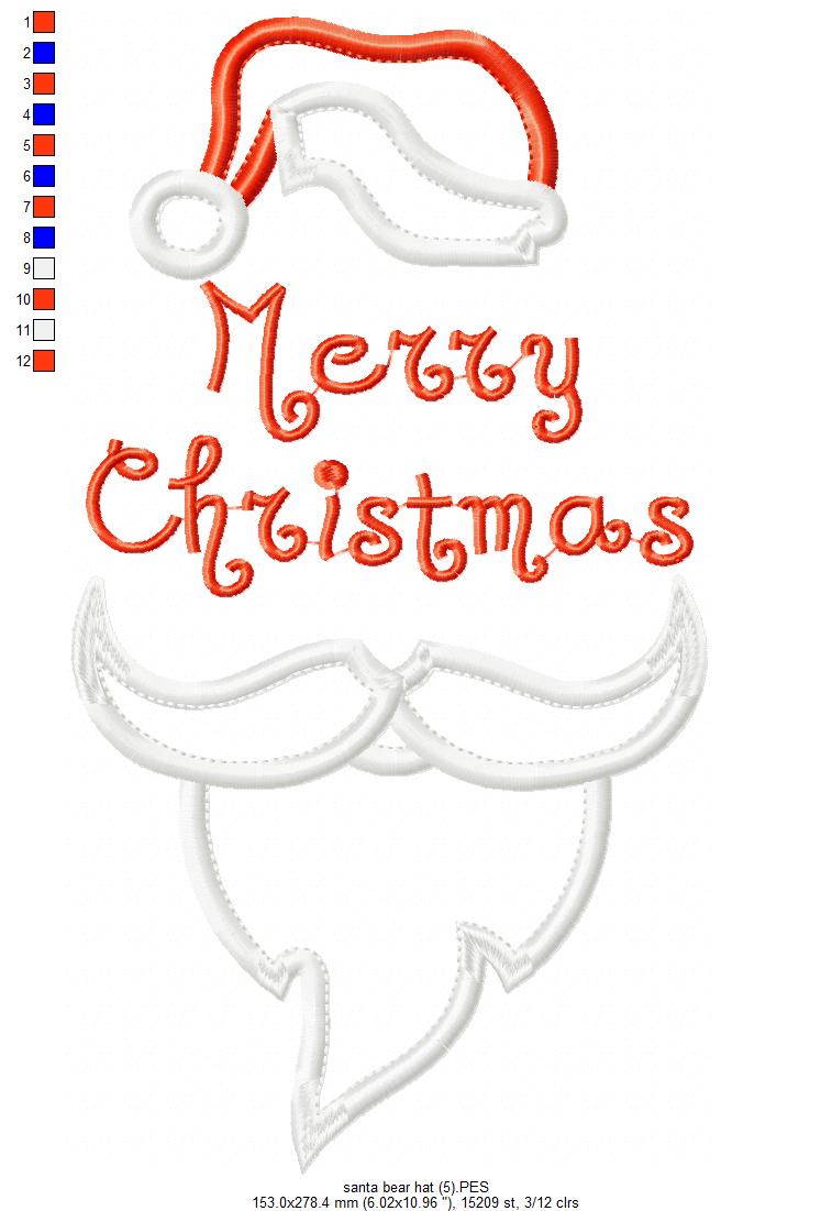 Santa Hat Merry Christmas Beard – Appliqué – Machine Embroidery Design