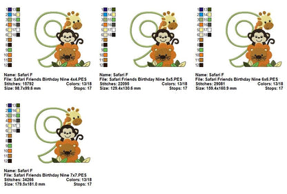 Safari Birthday Numbers 1-11 - Applique - Machine Embroidery Design