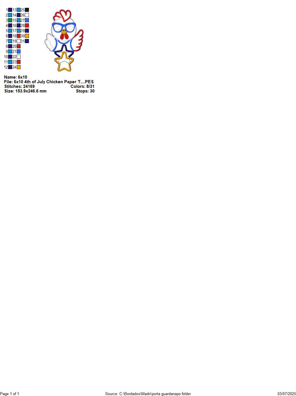 Patriotic Chicken Paper Towel Holder Cover – ITH Project – Machine Embroidery Design 🐔⭐