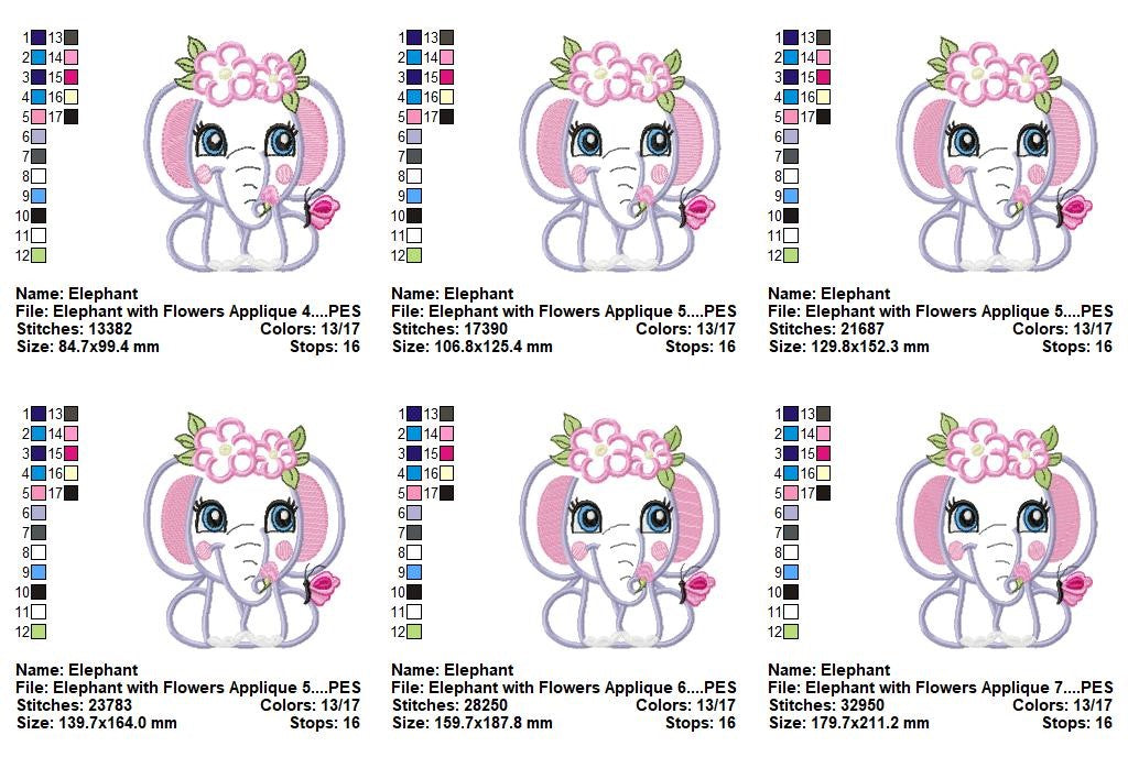 Sweet Floral Baby Elephant - Applique – Machine Embroidery Design