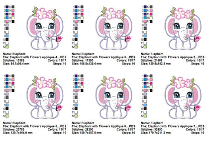 Sweet Floral Baby Elephant - Applique – Machine Embroidery Design