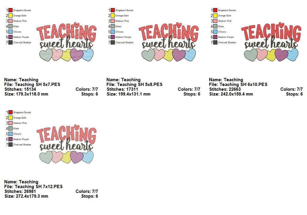 Teaching Sweet Hearts - Rippled Stitch - Machine Embroidery Design