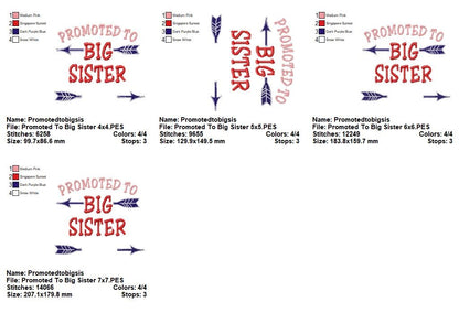Promoted to Big Brother Sister Set – Satin Stitch – Machine Embroidery Design