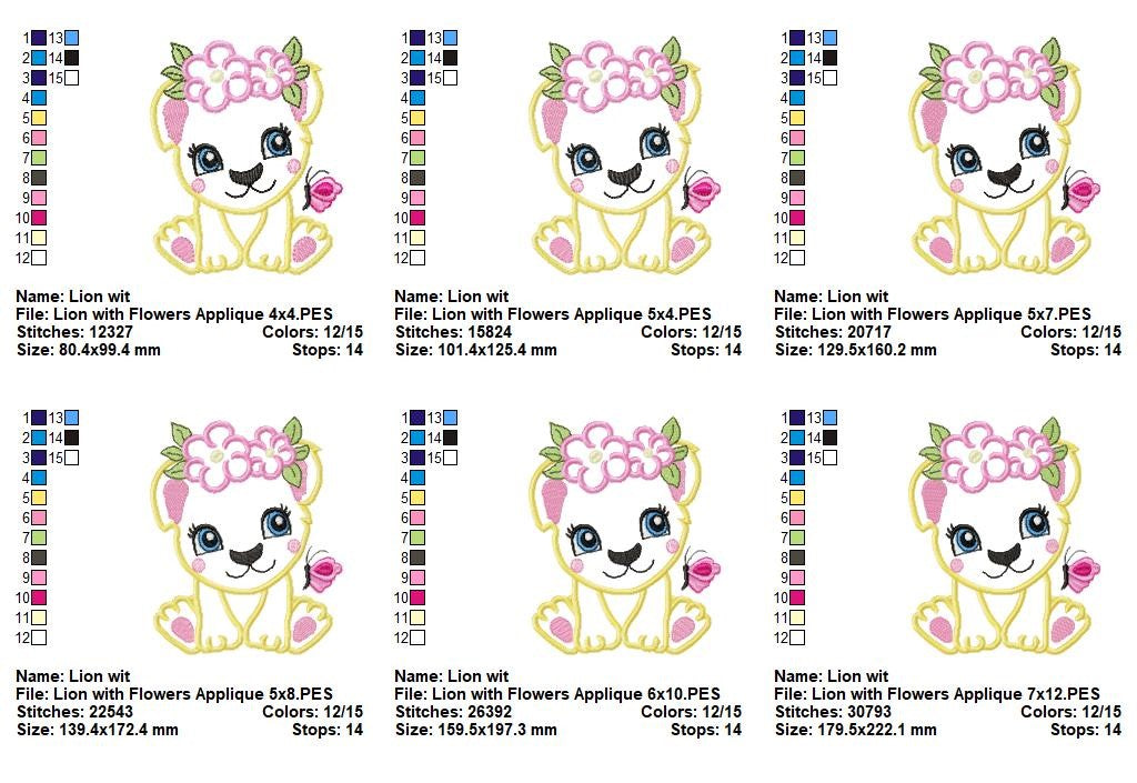 Sweet Floral Lion Cub - Appliqué – Machine Embroidery Design