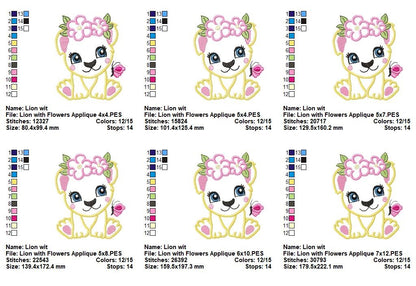 Sweet Floral Lion Cub - Appliqué – Machine Embroidery Design