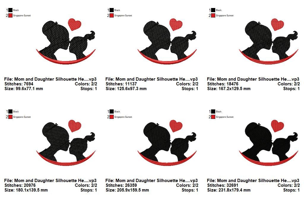 Mom and Baby Silhouette Bundle – Fill Stitch – Machine Embroidery Design