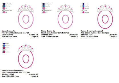 Princess Crown Numbers Collection 0–9 – Appliqué – Machine Embroidery Design