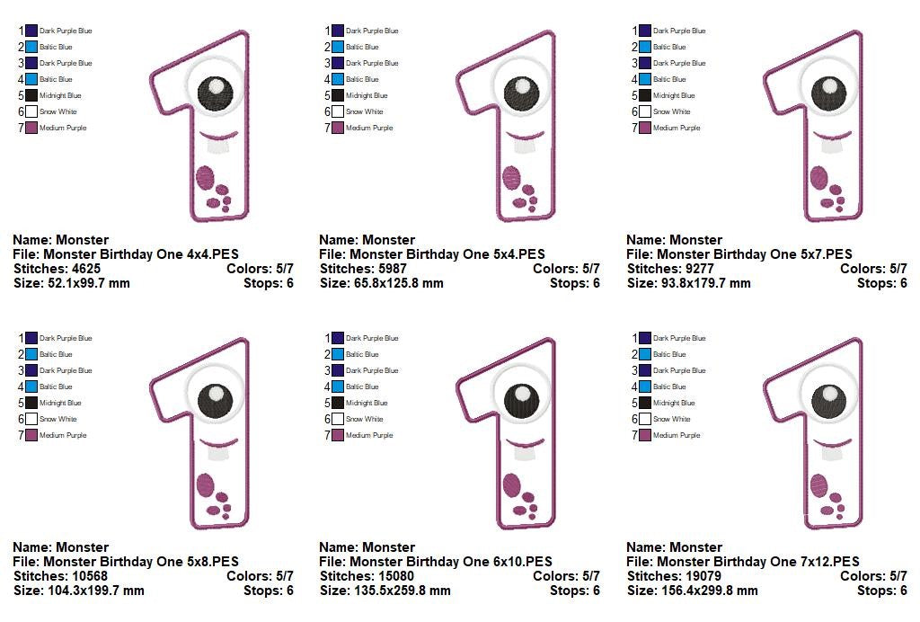 Monster Birthday Numbers Collection 0–9 – Appliqué – Machine Embroidery Design