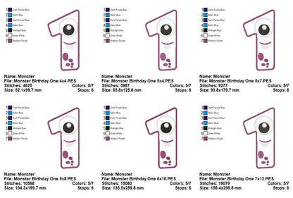 Monster Birthday Numbers Collection 0–9 – Appliqué – Machine Embroidery Design
