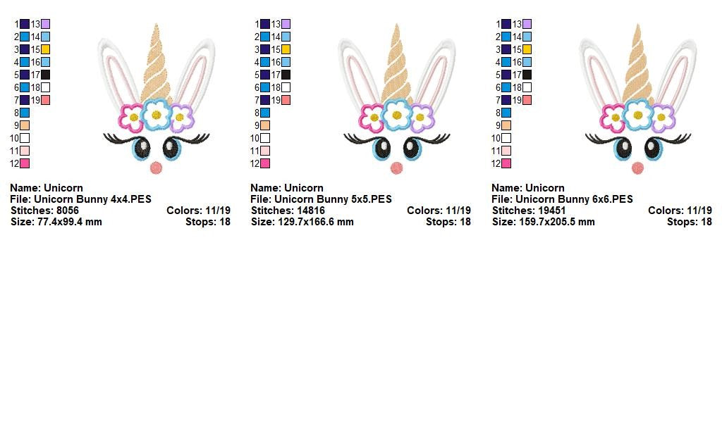 Unicorn Bunny Face - Appliqué - Machine Embroidery Design