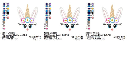 Unicorn Bunny Face - Appliqué - Machine Embroidery Design