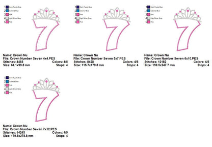 Princess Crown Number Seven - Appliqué - Machine Embroidery Design