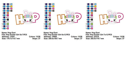 Cute Bunny Hop Easter Girl - Appliqué - Machine Embroidery Design
