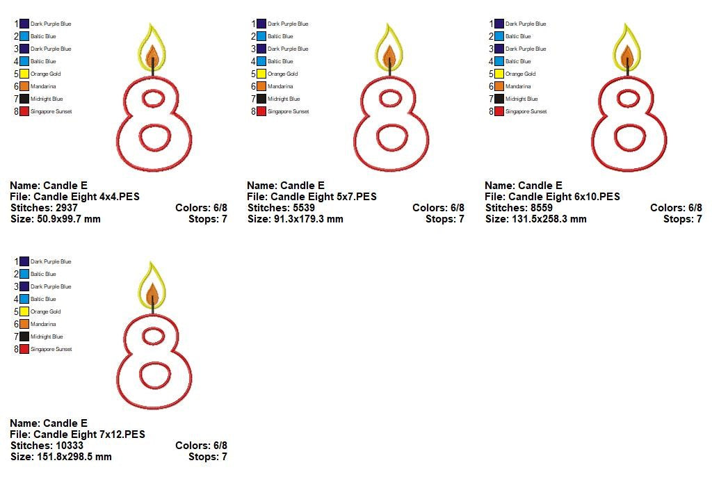 Birthday Candle Numbers Set 0–9 – Appliqué – Machine Embroidery Design