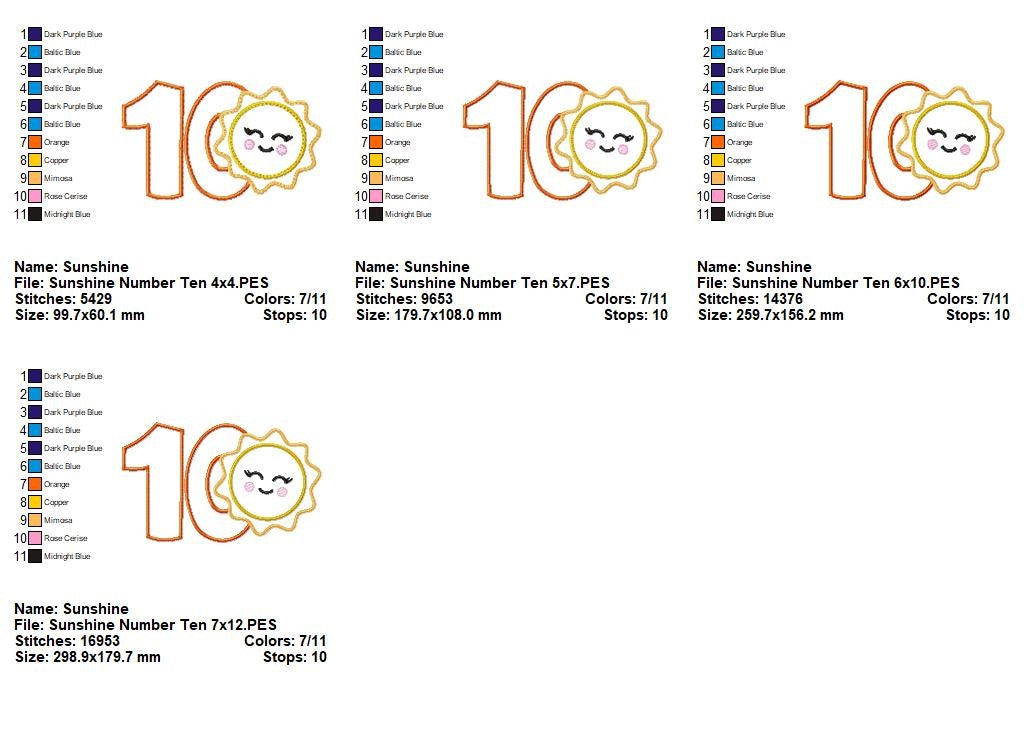 Happy Sunshine Numbers Collection - Applique - Machine Embroidery Design