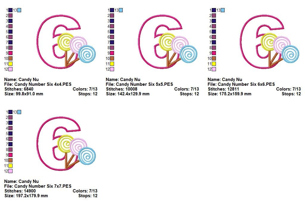 Sweet Candy Six - Appliqué - Machine Embroidery Design