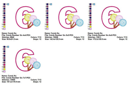 Sweet Candy Six - Appliqué - Machine Embroidery Design